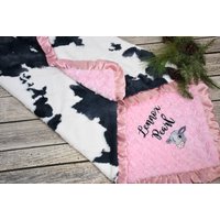 Personalisierte Baby-Geschenk, Rosa Kuhfell Western Cowgirl Baby-Mädchen-Decke-Land Kuh Kalb Baby-Mädchen Minky-Decke von HilltopBabyandMore