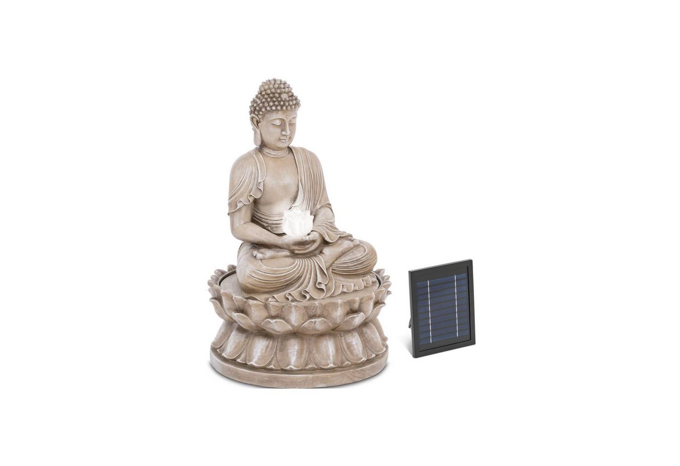 Hillvert Gartenbrunnen Solarbrunnen Zierbrunnen mit Buddhafigur LED von Hillvert