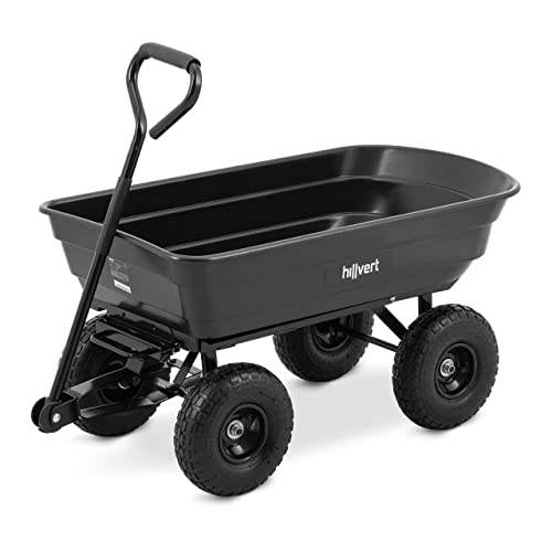 hillvert HAT-Q.BASS-300B Gartenwagen 300 kg kippbar 75 L 210 x 52 x 49 cm Luftreifen Stahl mit Kunststoffwanne gepolsterter Griff mit 105 cm Länge Transportwagen Handwagen Ziehwagen Bollerwagen von Hillvert