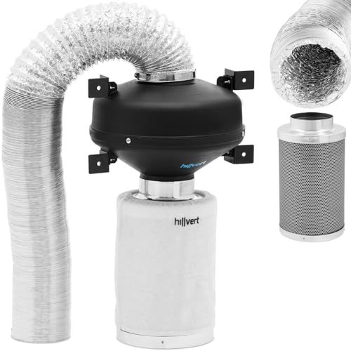 hillvert HT-AF-30 Abluftset 30 cm Aktivkohlefilter/Rohrventilator/Abluftschlauch 249,6 m³/h Ø 100 mm Auslass Abluft-Komplettset Lüfter-Set von Hillvert