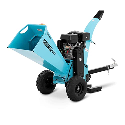 hillvert HT-HECTOR 420T Gartenhäcksler Benzin 15 PS Schnittbreite 120 mm Tank: 5,5 l Verbrauch: 1,8 l/h mit Anhängerkupplung große Reifen Elektrostart/Kickstart Häcksler Garten für Hackschnitzel von Hillvert