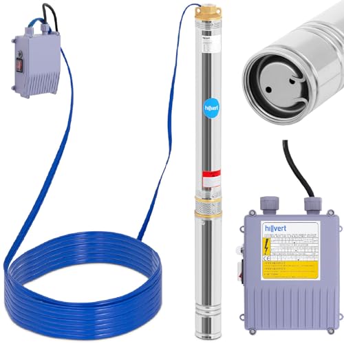 hillvert HT-ROBSON-SP1100-101 Brunnenpumpe 6.000 l/h 1.100 W 101 m Sandgehalt max. 25% Garten Tiefbrunnenpumpe Unterwasserpumpe, Silber, Blau, Gold, Weiß von Hillvert