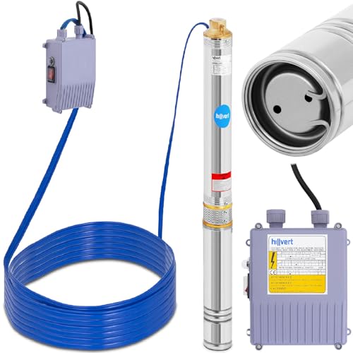 hillvert HT-ROBSON-SP550-80 Brunnenpumpe 3.000 l/h 550 W 80 m Sandgehalt max. 25% Garten Tiefbrunnenpumpe Unterwasserpumpe von Hillvert
