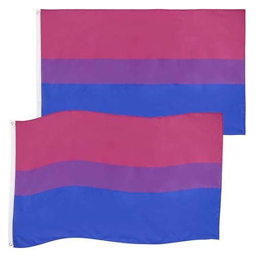 Lgbtq Flagge Hillylolly 2 Stück kräftige Farben Bi Flagge, 90X150cm Bisexual Flag, groß bisexuelle Pride Flag mit 2 Ösen für Garten, Balkon, Zimmer, Drinnen und Draußen, Pride Month Parade Dekoration von Hillylolly
