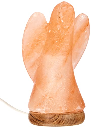 HIMALAYA SALT DREAMS Beleuchteter Salzkristall Engel groß mit Holzsockel, Kristallsalz aus Punjab/Pakistan, Orange, ca. 19 cm von HIMALAYA SALT DREAMS