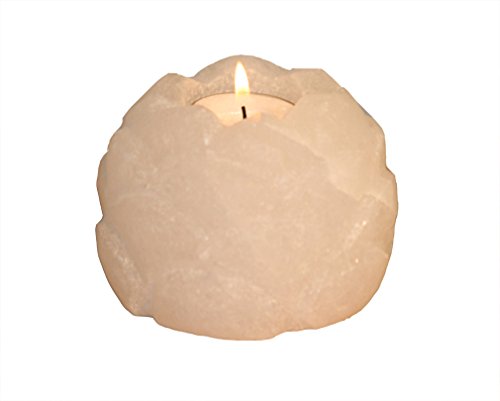 HIMALAYA SALT DREAMS Teelichthalter Lotusblüte, White Line, Kristallsalz aus Punjab/Pakistan, Weiß, ca. 8 x 8 x 8 cm von Himalaya Salt Dreams
