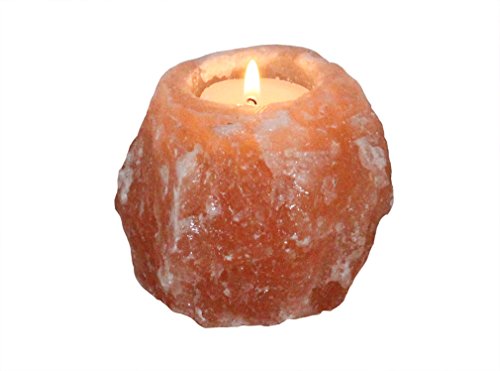 HIMALAYA SALT DREAMS Teelichthalter Rock, natural shape, Kristallsalz aus Punjab/Pakistan, Orange, 9,4 x 9,4 x 6,5 cm, ca. 500 g von Himalaya Salt Dreams