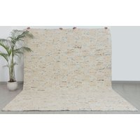 Beige Weiß Box-Muster Design Teppich Wolle Marokkanisch Inspiriert Hand Gewebt Boho Dekor -#rw-1 von HimalayanRugsCo
