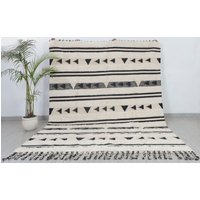 Marokkanisch Weiß Schwarz Boho Dekor Inspiriert Handgewebt Wolle Baumwolle Teppich, Md-43 von HimalayanRugsCo
