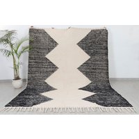 Schwarz Natürliche Baumwolle Handgewebter Boho Teppich Weiches Gefühl Marokkanisch Inspiriert Beni Ourain.-#md-58 von HimalayanRugsCo