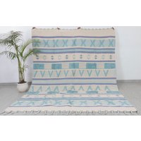 Weicher Blauer Beige Boho Chic Handgewebter Teppich Aus Baumwolle, Marokkanisch Inspiriert 6x9Ft.#md-9 von HimalayanRugsCo