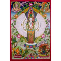 Meisterstück Avalokiteshvara Thangka Malerei | 24K Gold Thanka Aus Nepal Wanddeko Gemälde Auf Baumwollleinen von HimalayasShop