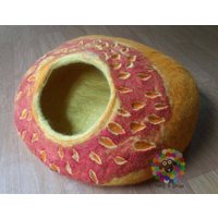 Filz Katzenhöhle | 40 cm Oder 16 Zoll Durchmesser Katzenbett/Haustierbett Welpebett Katzenhaus. 100 % Wolle Naturfarbe von HimaliHandicraft