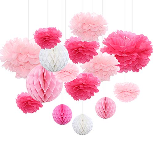 Himeland 15x Seidenpapier Pompoms Wabenball Set, Party-Dekoration Pom Pom für Geburtstag, Hochzeit, Baby Dusche, Parteien als Kinderzimmer Huaptdako von Himeland