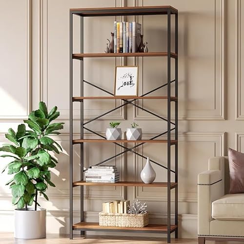 Himimi Bücherregal 6 Etagen, Standregal mit Metallrahmen, Regal für Büro, Wohnzimmer, Arbeitszimmer, Flur und Schlafzimmer, 30 x 81 x 180 cm，Industriestil von Himimi