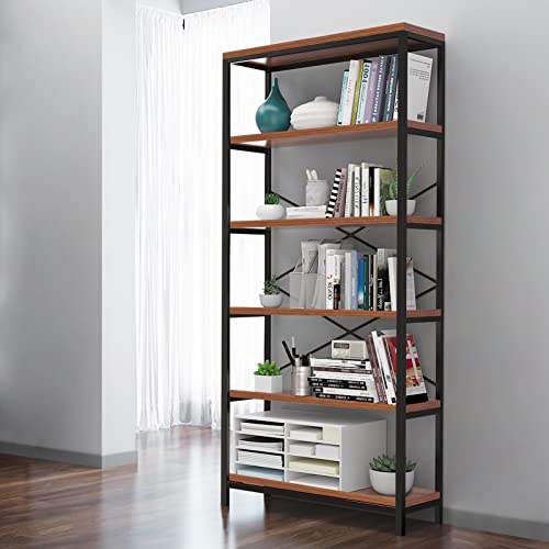 Himimi Bücherregal mit 5 Ebenen, Holz Standregal mit Stahlrahmen, Offenes Regal für Wohnzimmer, Küche, Arbeitszimmer, 80 x 30 x 180 cm, Industrial-Style, Vintage Braun-Schwarz von Himimi