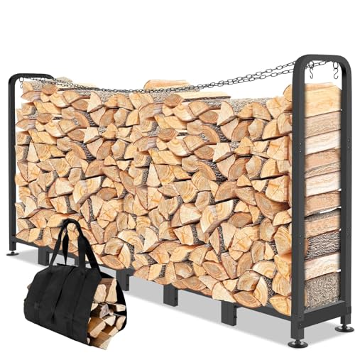 Himimi Metall Kaminholzregal 235 x 32 x 116cm, Brennholzregal Außen 1,2 m³/ 1,4 SRM Stapelhilfe, Größe Einstellbar Holzregal Mit Kaminholz-Tragetasche, Brennholzständer Mit 2 kippsicheren Ketten von Himimi