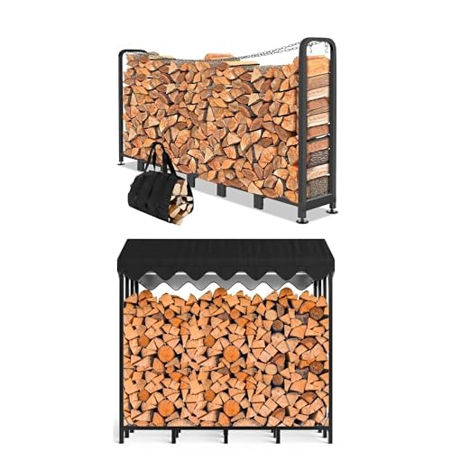 Himimi Metall Kaminholzregal 235 x 32 x 116cm, Brennholzregal Außen 1,2 m³/ 1,4 SRM Stapelhilfe& Brennholzregal Außen 185 x 70 x 185cm, 2,4m³/ 3,5 SRM Haltekapazität von Himimi