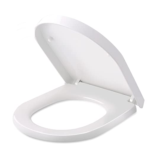 Himimi Toilettendeckel, WC Sitz mit Absenkautomatik, Toilettensitz D-Form mit Einstellbares Edelstahlscharnier, Antibakterielle PP Klobrille, Einfache Installation und Reinigung (450 x 361 x 53 mm) von Himimi