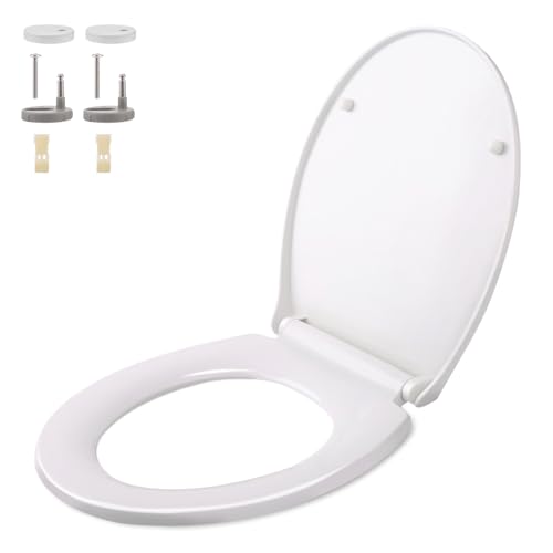 Himimi Toilettendeckel, WC Sitz mit Absenkautomatik, Quick-Release-Funktion für Einfache Installation und Reinigung, O Form Toilettensitz mit Justierbaren Edelstahlscharnier, Weiß (440x375x54mm) von Himimi