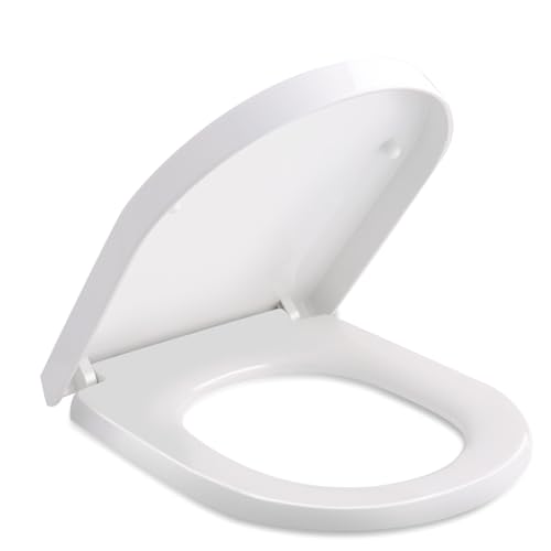 Himimi WC Sitz mit Absenkautomatik, Toilettendeckel D-Form mit Einstellbares Edelstahlscharnier, Klodeckel mit Quick-Release-Funktion und Softclose, Einfache Reinigung, Weiß (450 x 361 x 53 mm) von Himimi