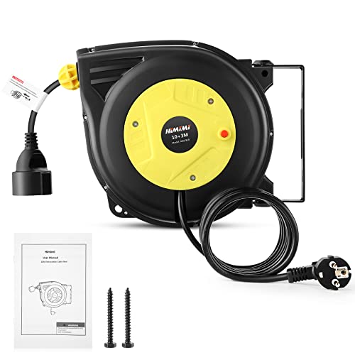 Professionelle Automatische Kabeltrommel 10 m+3 m| Wand Und Decke Montierte Einziehbare Stromtrommel| 1250W ~ 2000W Automatik Kabelaufroller| 180° Drehbare | für Innen und Außenbereiche Kabelrolle von Himimi