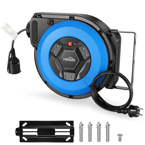 Professionelle Automatische Kabeltrommel mit Halterung 15 m+2 m| Wand Und Decke Montierte Einziehbare Stromtrommel| 1500W ~ 3000W Automatik Kabelaufroller| 180° Drehbare| Kabelrolle Schutzstufe IP44 von Himimi