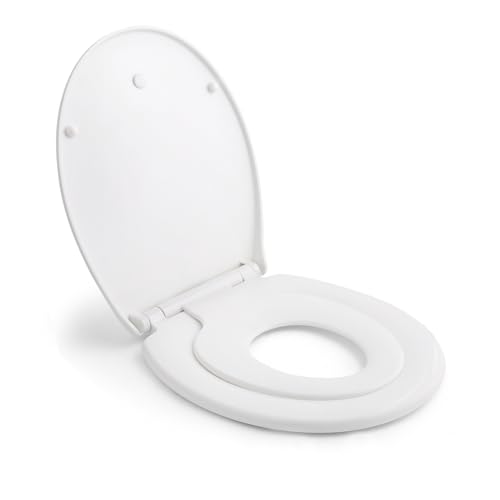 WC-Sitz, HIMIMI WC-Sitz für Familie mit langsamem Verschluss & Standardgröße, Universal-WC-Deckel für Familie 2 in 1 Erwachsene und Kinder in ovaler und schneller Installation (447 x 372 x 55 mm) von Himimi