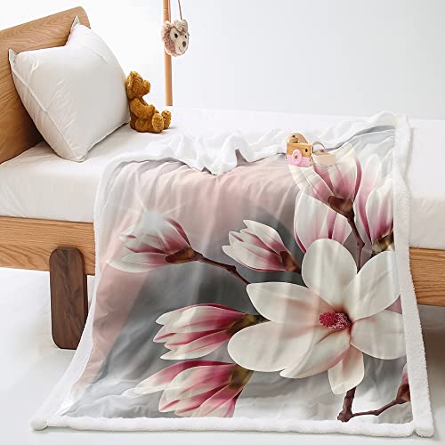 Himlaya 3D Blumen Wohndecke Tagesdecke Decke Fleecedecke Polyester Weich Wärme Gemütlich Bettüberwurf Erhältlich Dicke Sofadecke Deckeldecke (150x200cm,Magnolie) von Himlaya