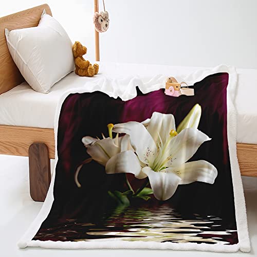 Himlaya 3D Blumen Wohndecke Tagesdecke Decke Fleecedecke Polyester Weich Wärme Gemütlich Bettüberwurf Erhältlich Dicke Sofadecke Deckeldecke (150x200cm,Weiße Lilie) von Himlaya