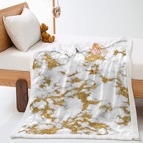 Himlaya 3D Marmor Wohndecke Tagesdecke Decke Fleecedecke Polyester Weich Wärme Gemütlich Bettüberwurf Erhältlich Dicke Sofadecke Deckeldecke (Gold,150x200cm) von Himlaya