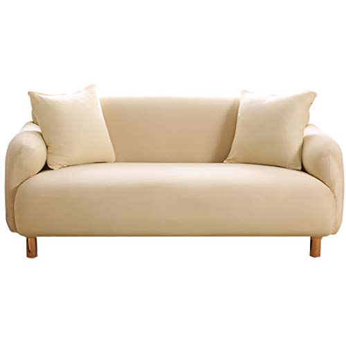 Himlaya Elastischer Sofabezug Stretch Couchbezug Sesselbezug Elastischer Antirutsch Stretchhusse 1/2/3/4 Sitz Weich Stoff Sofabezug Möbelschutz Verzieren (Beige,1 Sitz: 90-140 cm) von Himlaya