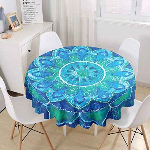 Himlaya Mandala Runde Tischdecke Abwaschbar, Home Tischdecken Wasserdicht Pflegeleicht Abwischbar Schmutzabweisend Tischtuch für Küche Tischdekoration Garten Outdoor (Navy Blau,Durchmesser 150cm) von Himlaya