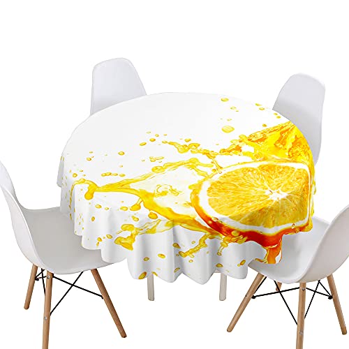 Himlaya Runde Tischdecke Abwaschbar, 3D Obst Home Tischdecken Wasserdicht Pflegeleicht Abwischbar Schmutzabweisend Tischtuch für Küche Tischdekoration Garten Outdoor (Orangensaft,90cm) von Himlaya