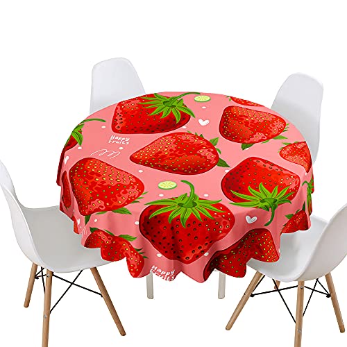 Himlaya Runde Tischdecke Abwaschbar, Erdbeere Home Tischdecken Wasserdicht Pflegeleicht Abwischbar Schmutzabweisend Tischtuch für Küche Tischdekoration Garten Outdoor (Rote Erdbeere,120cm) von Himlaya