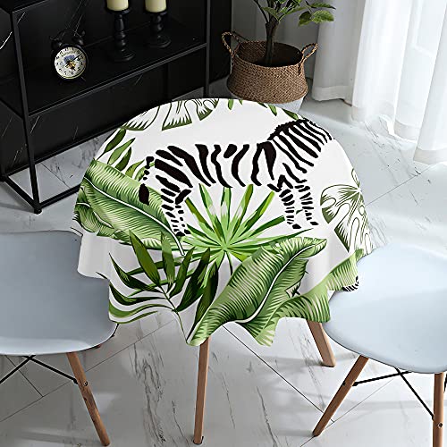 Himlaya Runde Tischdecke Abwaschbar, Grüne Pflanzen Home Tischdecken Wasserdicht Pflegeleicht Abwischbar Schmutzabweisend Tischtuch für Küche Tischdekoration Garten Outdoor (Schwarzes Zebra,90cm) von Himlaya