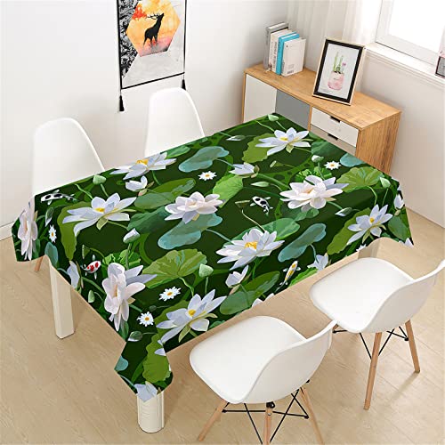 Himlaya Tischdecke Abwaschbar Wasserdicht, 3D Lotusblumen Druck Tischdecken Rechteckig Fleckschutz Pflegeleicht Polyester Tischtuch Outdoor Küche Garten (Weiße Lotusblüten,60x60cm) von Himlaya