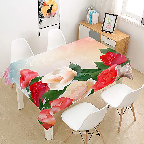 Himlaya Tischdecke Abwaschbar Wasserdicht, 3D Rose Drucken Tischtuch Rechteckig Wachstuchtischdecke, Tischdecken Pflegeleicht Fleckschutz Outdoor Küche Garten Deko (Rot,140x180) von Himlaya