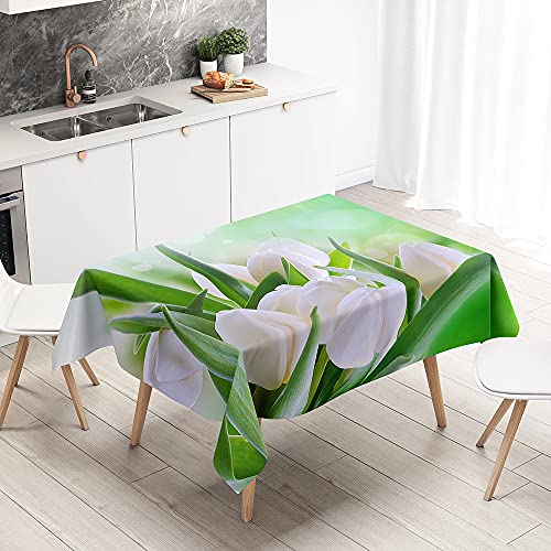 Himlaya Tischdecke Abwaschbar Wasserdicht, 3D Tulpen Druck Tischdecken Rechteckig Fleckschutz Pflegeleicht Polyester Tischtuch Outdoor Küche Garten (Grüne Natur,140x160cm) von Himlaya