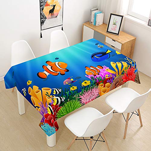 Himlaya Tischdecke Abwaschbar Wasserdicht, Tischtuch Rechteckig Wachstuchtischdecke 3D Ozean Drucken, Tischdecken Pflegeleicht Fleckschutz Outdoor Küche Garten Deko (Fisch,140x220) von Himlaya