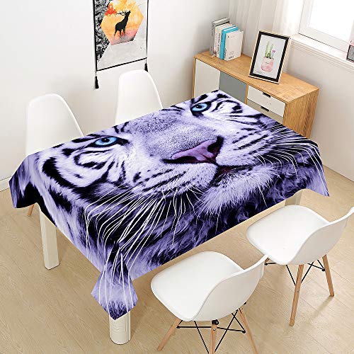 Himlaya Tischdecke Abwaschbar Wasserdicht, Tischtuch Rechteckig Wachstuchtischdecke 3D Tiger Drucken, Tischdecken Pflegeleicht Fleckschutz Outdoor Küche Garten Deko (Weiß,100x140) von Himlaya