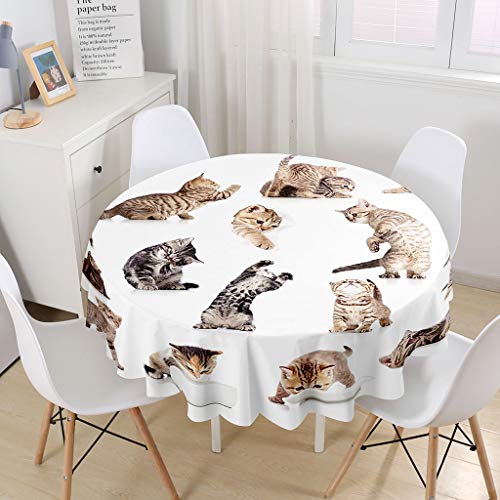 Himlaya Tischdecke Rund Abwaschbar, 3D Tier Drucken Tischdecken Runden Wasserdicht Lotuseffekt Abwischbar Tischtuch für Küche Heimdekoration Garten (Schwarze Katze,120cm) von Himlaya