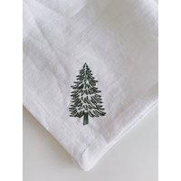 Weihnachten Pine Tree Bestickte Leinenserviette | Handgemachte European Leinen Serviette Für von HimmelbergHome