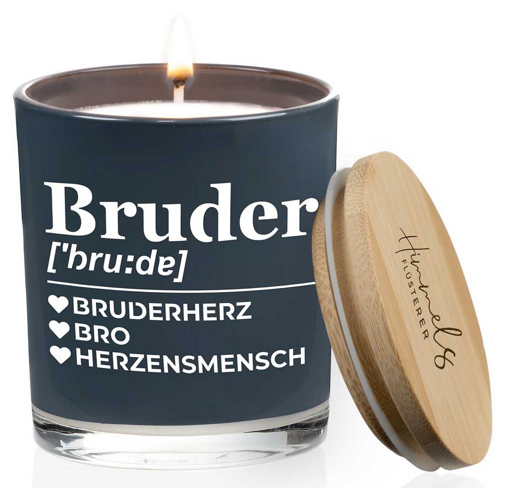 Himmelsflüsterer Duftkerze im Glas Bruder Geschenk Handgemacht 100% Sojawachs (200 g Wachs 50h Brenndauer Kerze, Geschenkidee Geburtstag), weißes Wachs Vanille Duft von Himmelsflüsterer