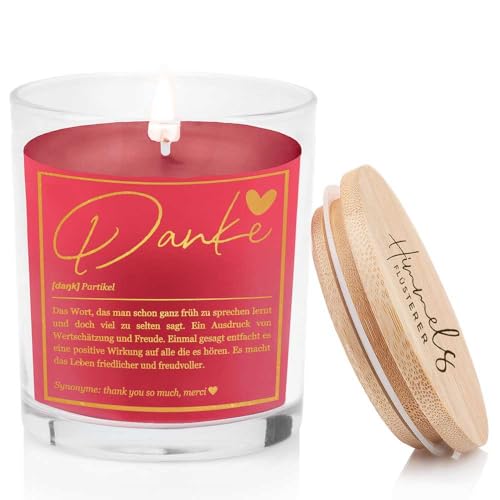 Himmelsflüsterer - Duftkerze im Glas - Dankeschön Geschenke klein | rot | Bratapfel Duft | Handgemacht | 100% Sojawachs | 200 g Wachs | bis zu 50h lange Brenndauer | Danke Geschenk von Himmelsflüsterer
