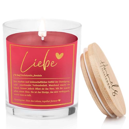 Himmelsflüsterer - Duftkerze im Glas - Liebe Partner Geschenke | rot | Bratapfel Duft | Handgemacht | 100% Sojawachs | 200 g Wachs | bis zu 50h lange Brenndauer | Ich Liebe Dich Geschenk von Himmelsflüsterer