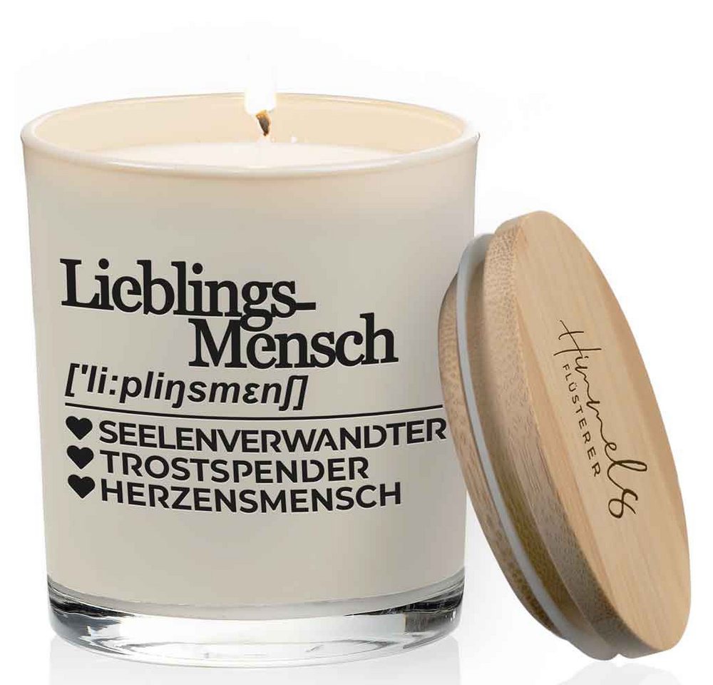 Himmelsflüsterer Duftkerze im Glas Lieblingsmensch Geschenk Handgemacht 100% Sojawachs (200 g Wachs 50h Brenndauer Kerze, Geschenkidee Geburtstag), weißes Wachs Vanille Duft von Himmelsflüsterer