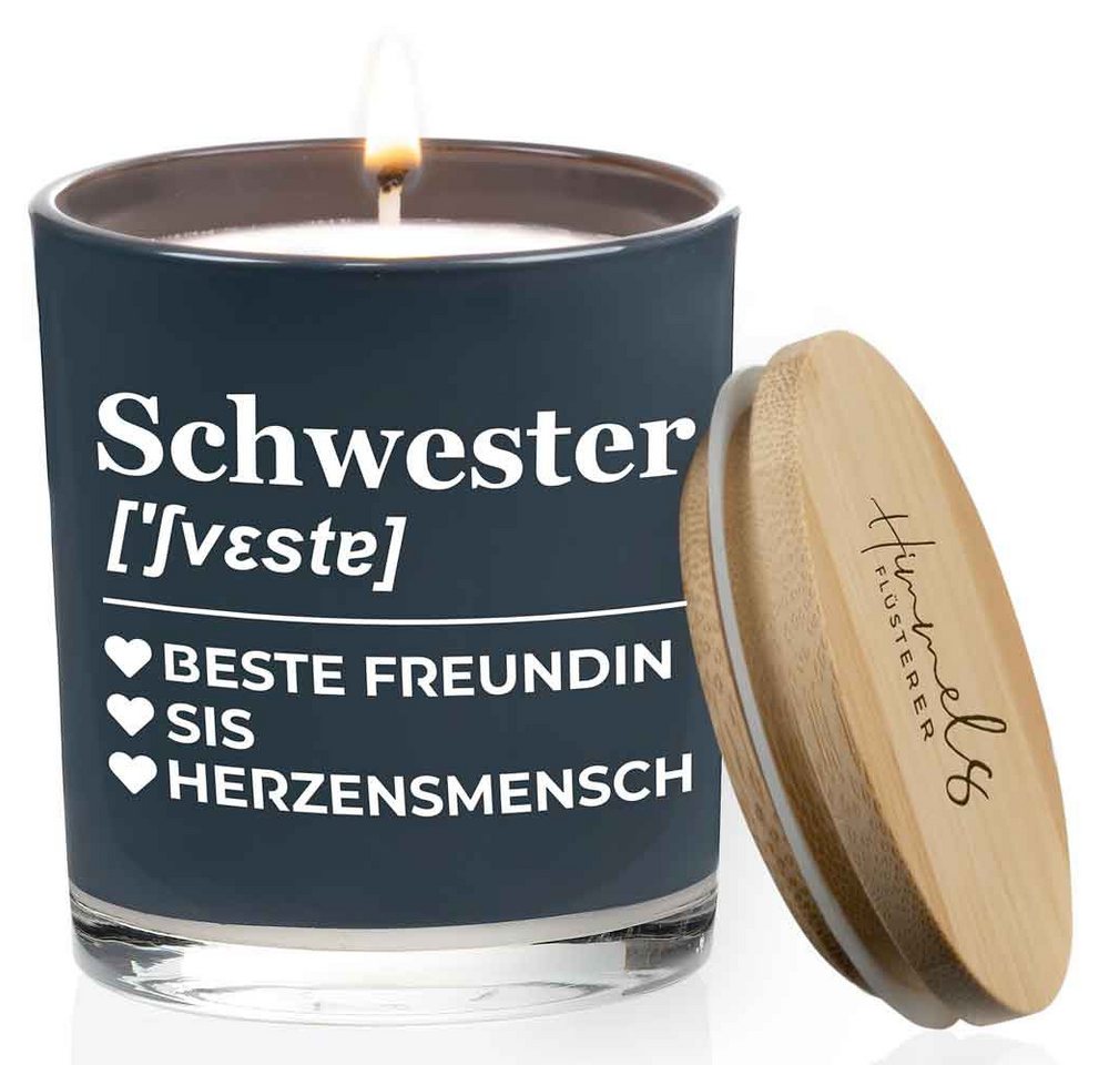 Himmelsflüsterer Duftkerze im Glas Schwester Geschenk Handgemacht 100% Sojawachs (200 g Wachs 50h Brenndauer Kerze, Geschenkidee Geburtstag), weißes Wachs Vanille Duft von Himmelsflüsterer