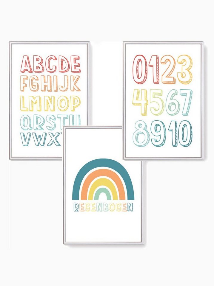 Himmelzucker Poster DIN A4 Wandbilder für Kinderzimmer Babyzimmer ABC Regenbogen Alphabet, ABC & Regenbogen (3-teiliges Poster-Set, 3 St), Zahlen Bilder Kinderposter für Junge Mädchen (DIN A4 ohne Rahmen) von Himmelzucker