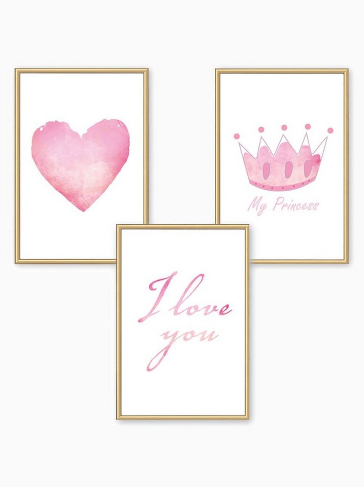 Himmelzucker Poster DIN A4 Wandbilder für Kinderzimmer Babyzimmer Herz My Princess Bilder, I LOVE YOU (3-teiliges Poster-Set, 3 St), Kinderposter für Mädchen (DIN A4 ohne Rahmen) von Himmelzucker